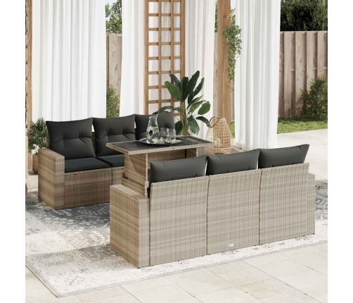 Set de sofás de jardín 7 pzas con cojines ratán PE gris claro