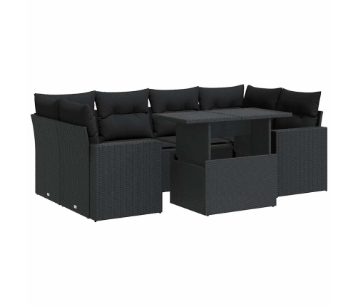 Set de sofás de jardín 7 pzas con cojines ratán sintético negro