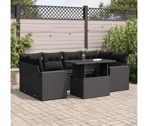 Set de sofás de jardín 7 pzas con cojines ratán sintético negro