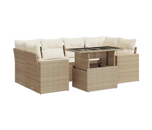 Set sofás de jardín 7 piezas y cojines ratán sintético beige