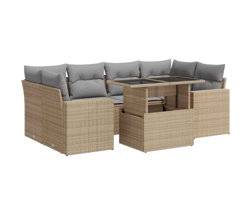 Set sofás de jardín 7 piezas y cojines ratán sintético beige