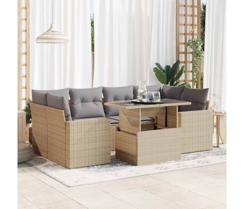 Set sofás de jardín 7 piezas y cojines ratán sintético beige
