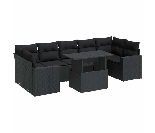 Set de sofás de jardín y cojines 8 piezas ratán sintético negro