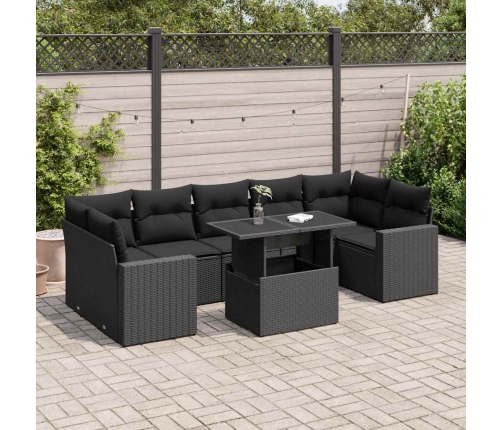 Set de sofás de jardín y cojines 8 piezas ratán sintético negro