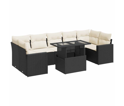 Set de sofás de jardín y cojines 8 piezas ratán sintético negro