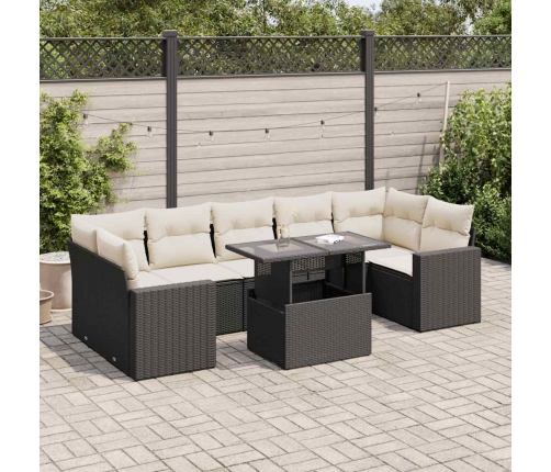 Set de sofás de jardín y cojines 8 piezas ratán sintético negro