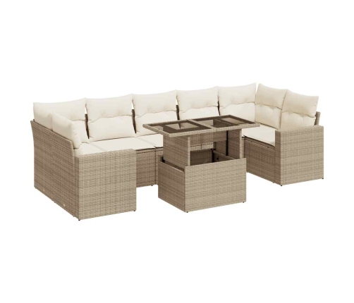 Set de sofás de jardín y cojines 8 piezas ratán sintético beige