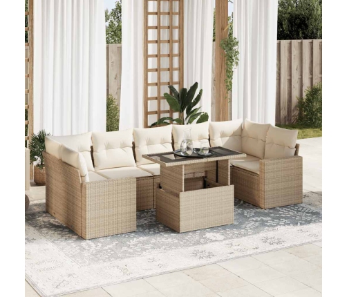Set de sofás de jardín y cojines 8 piezas ratán sintético beige