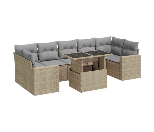 Set de sofás de jardín y cojines 8 piezas ratán sintético beige