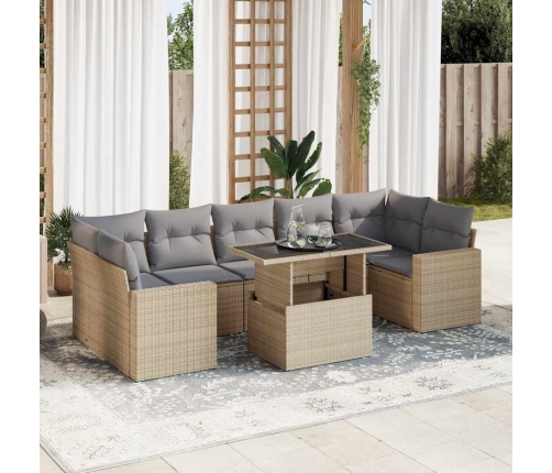 Set de sofás de jardín y cojines 8 piezas ratán sintético beige