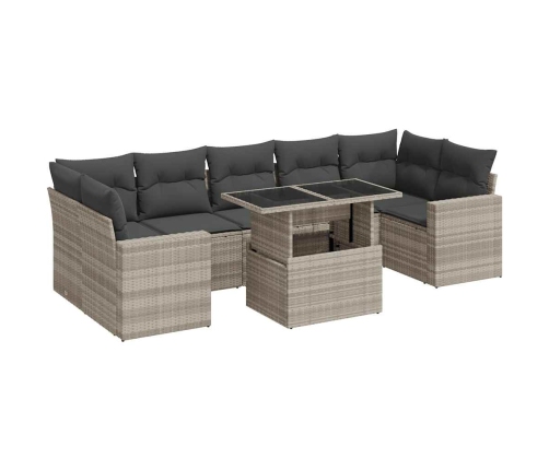Set de sofás de jardín 8 pzas y cojines ratán sintético gris