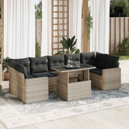 Set de sofás de jardín 8 pzas y cojines ratán sintético gris