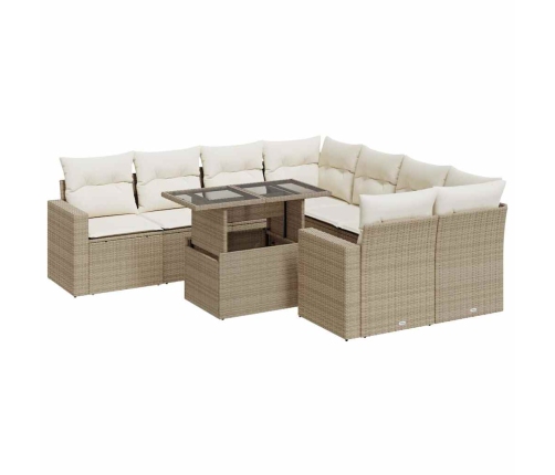 Set de sofás de jardín con cojines 9 pzas ratán sintético beige