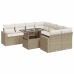 Set de sofás de jardín con cojines 9 pzas ratán sintético beige