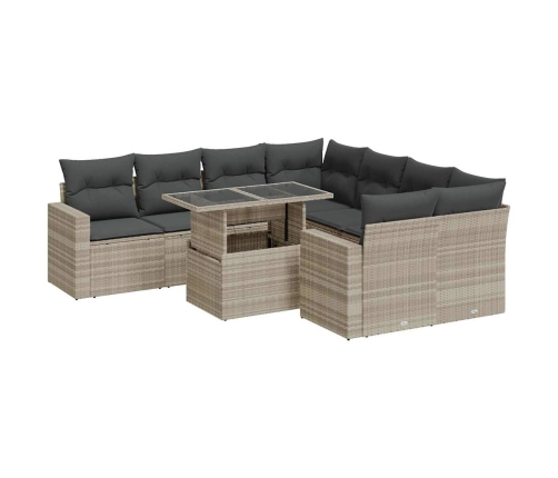 Set muebles jardín 9 pzas y cojines ratán sintético gris claro