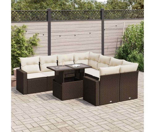 Set de sofás de jardín 9 pzas y cojines ratán sintético marrón
