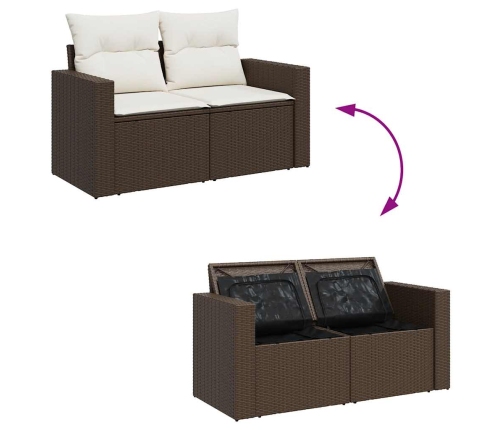 Set sofás de jardín 6 piezas y cojines ratán sintético marrón