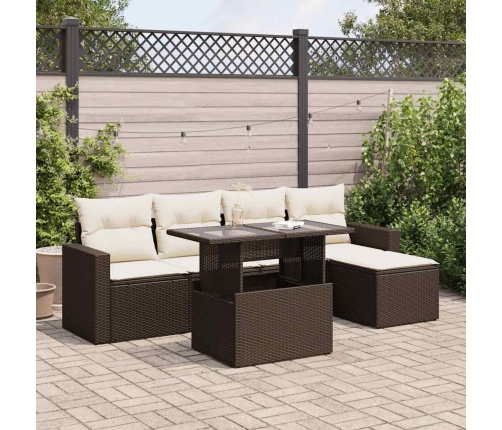 Set sofás de jardín 6 piezas y cojines ratán sintético marrón