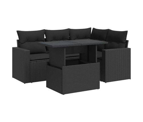 Set de muebles de jardín 5 pzas y cojines ratán sintético negro