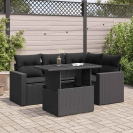 Set de muebles de jardín 5 pzas y cojines ratán sintético negro