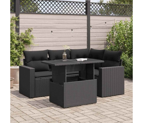 Set de muebles de jardín 5 pzas y cojines ratán sintético negro