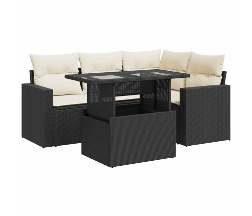 Set de muebles de jardín 5 pzas y cojines ratán sintético negro