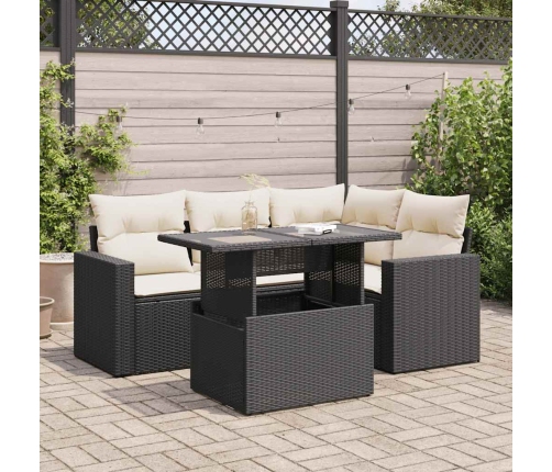 Set de muebles de jardín 5 pzas y cojines ratán sintético negro