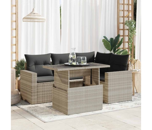 Set de sofás jardín y cojines 5 pzas ratán sintético gris claro