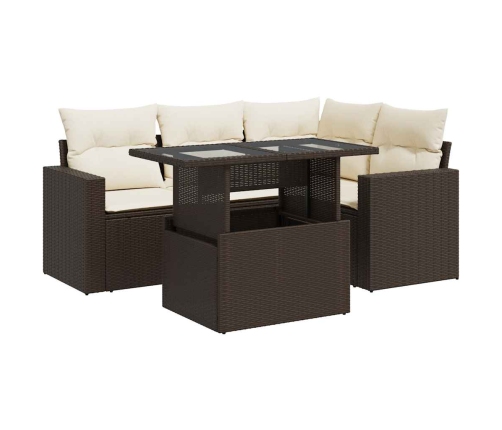 Set comedor de jardín 5 piezas y cojines ratán sintético marrón