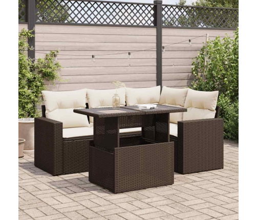 Set comedor de jardín 5 piezas y cojines ratán sintético marrón
