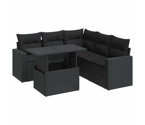 Set de sofás de jardín 6 piezas y cojines ratán sintético negro