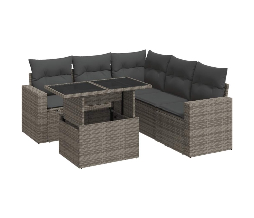 Set de muebles de jardín 6 pzas y cojines ratán sintético gris