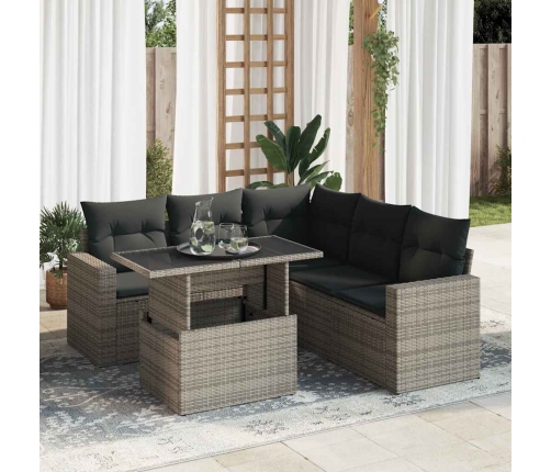 Set de muebles de jardín 6 pzas y cojines ratán sintético gris