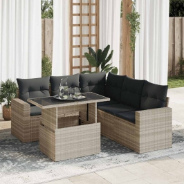 Set de sofás de jardín 6 pzas y cojines ratán sintético gris