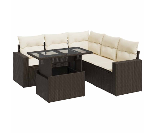 Set sofás de jardín 6 piezas y cojines ratán sintético marrón