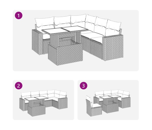 Set sofás de jardín 6 piezas y cojines ratán sintético marrón