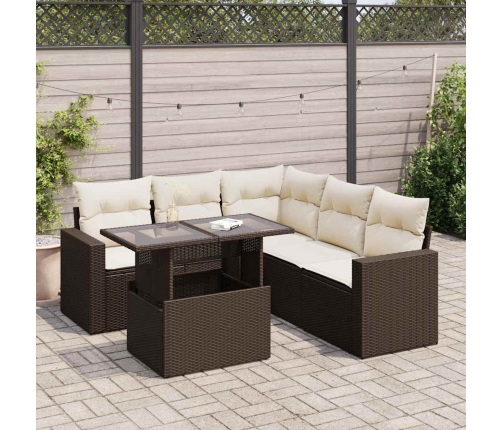 Set sofás de jardín 6 piezas y cojines ratán sintético marrón