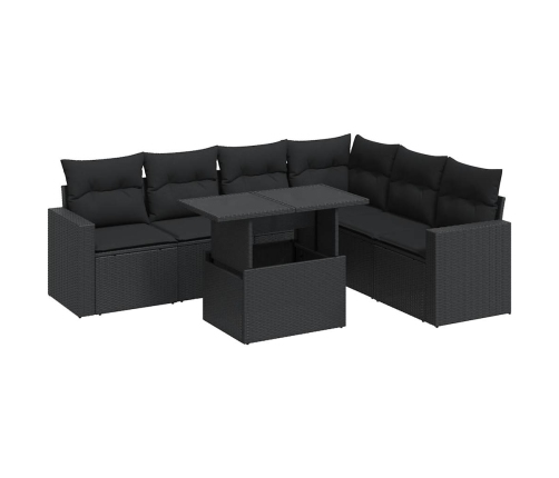 Set de sofás de jardín 7 pzas con cojines ratán sintético negro