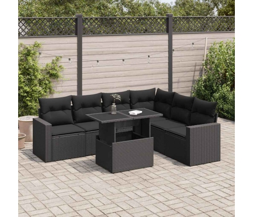Set de sofás de jardín 7 pzas con cojines ratán sintético negro