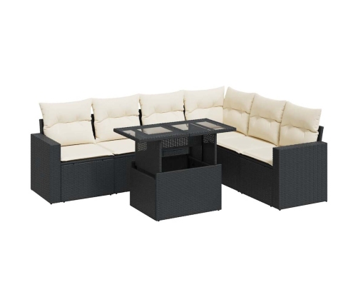Set de sofás de jardín 7 pzas con cojines ratán sintético negro