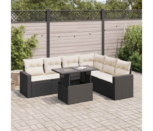 Set de sofás de jardín 7 pzas con cojines ratán sintético negro