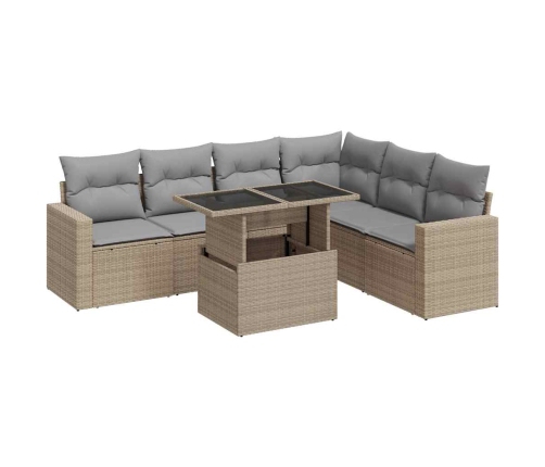 Set sofás de jardín 7 piezas y cojines ratán sintético beige