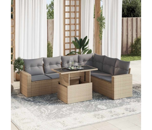 Set sofás de jardín 7 piezas y cojines ratán sintético beige