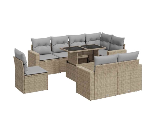 Set de sofás de jardín con cojines 9 pzas ratán sintético beige