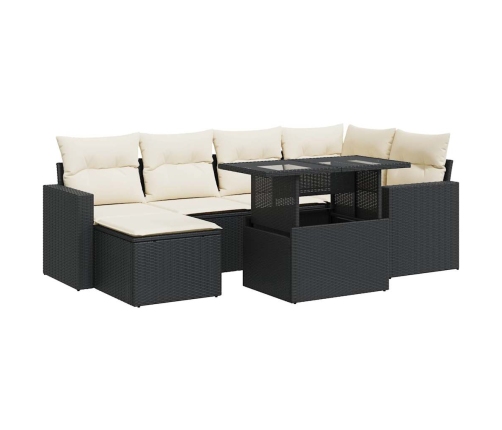 Set de sofás de jardín 7 pzas con cojines ratán sintético negro