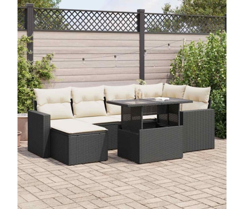 Set de sofás de jardín 7 pzas con cojines ratán sintético negro