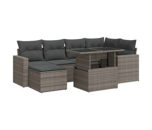 Set de sofás de jardín 7 pzas con cojines ratán sintético gris