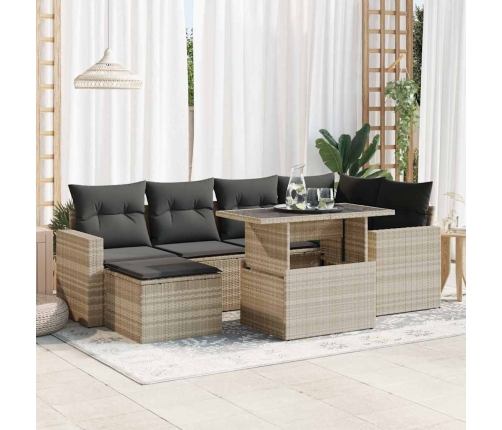 Set de sofás de jardín 7 pzas con cojines ratán PE gris claro