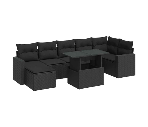 Set de sofás de jardín y cojines 8 piezas ratán sintético negro
