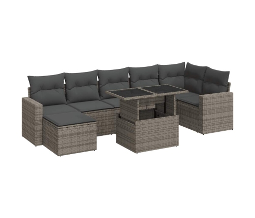 Set de sofás de jardín y cojines 8 piezas ratán sintético gris